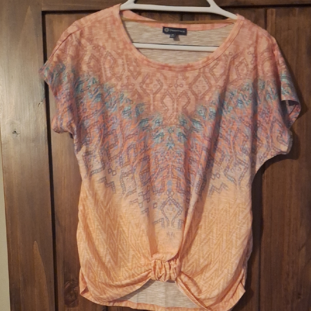 Democracy Peach and Blue Patterned Blouse